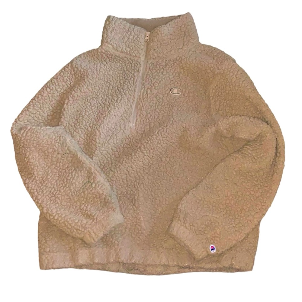 Champion 1/2 Zip Teddy Oversized Fluffy Sweater Size Small